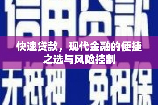 新北快速贷款，现代金融的便捷之选与风险控制