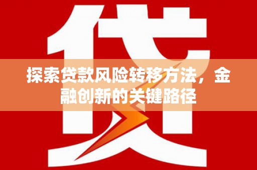 新北探索贷款风险转移方法，金融创新的关键路径
