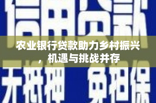 新北农业银行贷款助力乡村振兴，机遇与挑战并存
